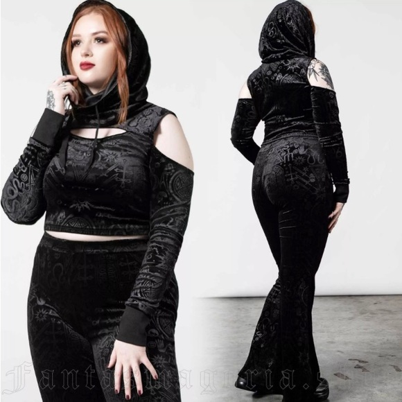 Killstar Sweaters - Killstar Low Key Keyhole Cutout Cold Shoulder Embossed Velvet Sweater